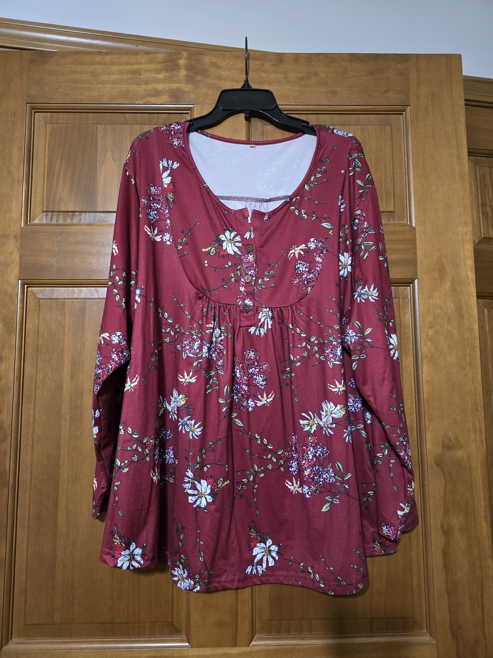 Wine Floral Peasant Blouse